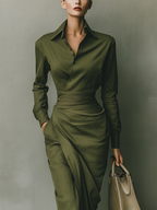 Army Green Cotton Blended Maxi Dress Women UK – Wedding Guest Garden Party Evening Gown, Cocktail