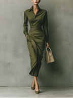 Army Green Cotton Blended Maxi Dress Women UK – Wedding Guest Garden Party Evening Gown, Cocktail