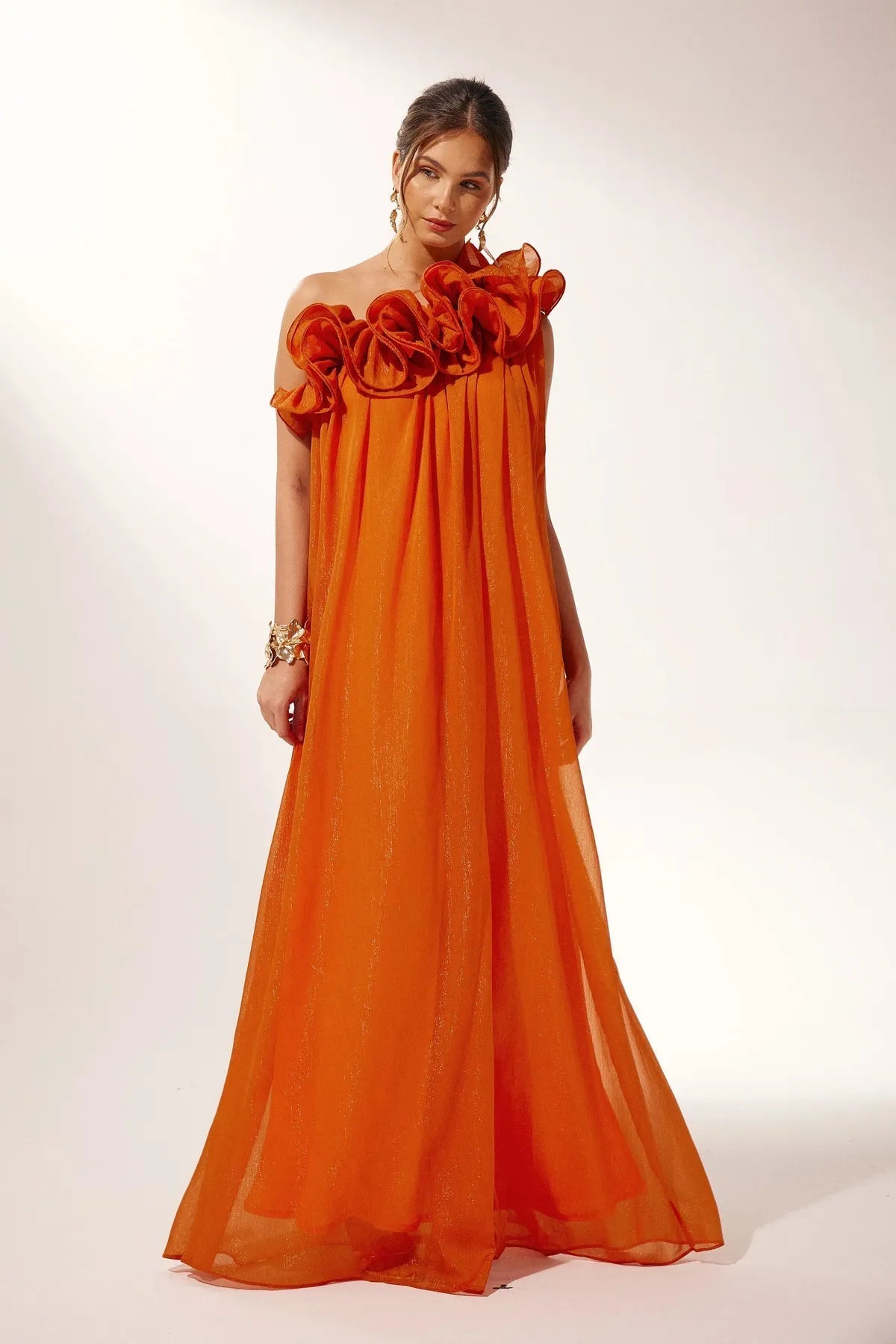 Asymmetric Floral Evening Gown in Chiffon for Formal Events