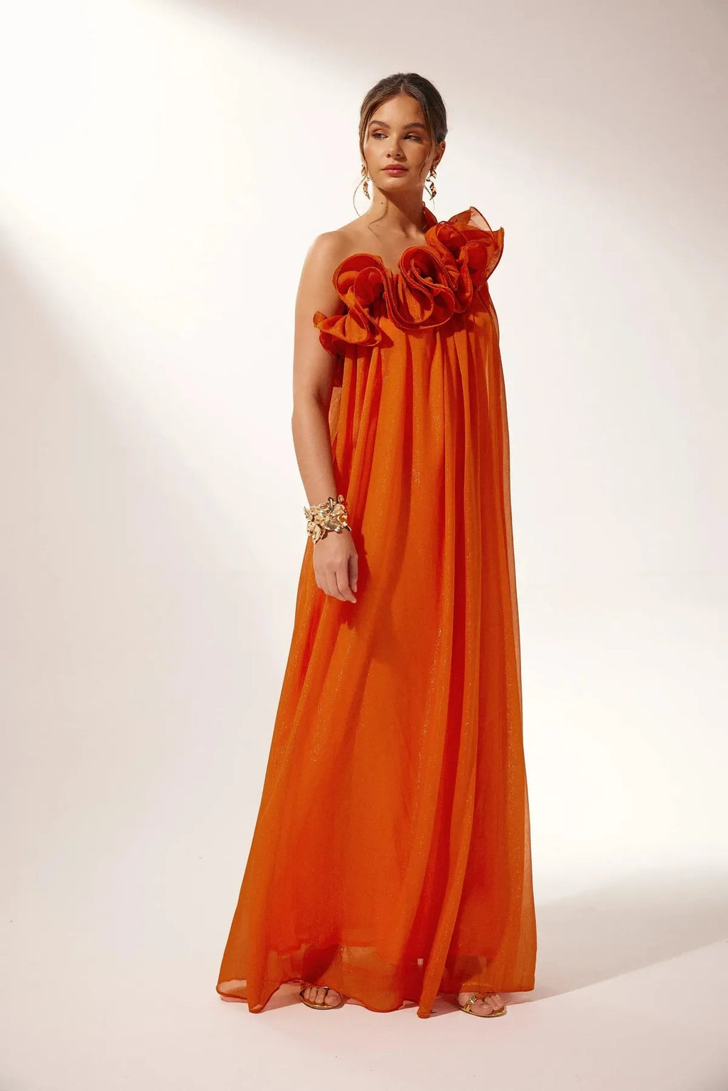 Asymmetric Floral Evening Gown in Chiffon for Formal Events