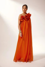Asymmetric Floral Evening Gown in Chiffon for Formal Events