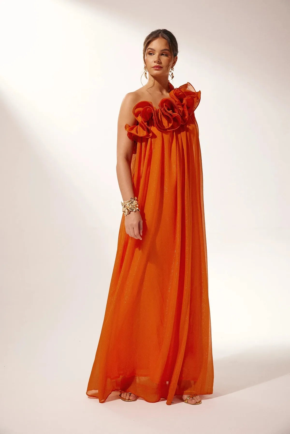 Asymmetric Floral Evening Gown in Chiffon for Formal Events