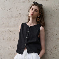 Asymmetric Linen Crop Top - Lightweight Summer Fashion for Casual Wear