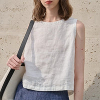 Asymmetric Linen Crop Top - Lightweight Summer Fashion for Casual Wear