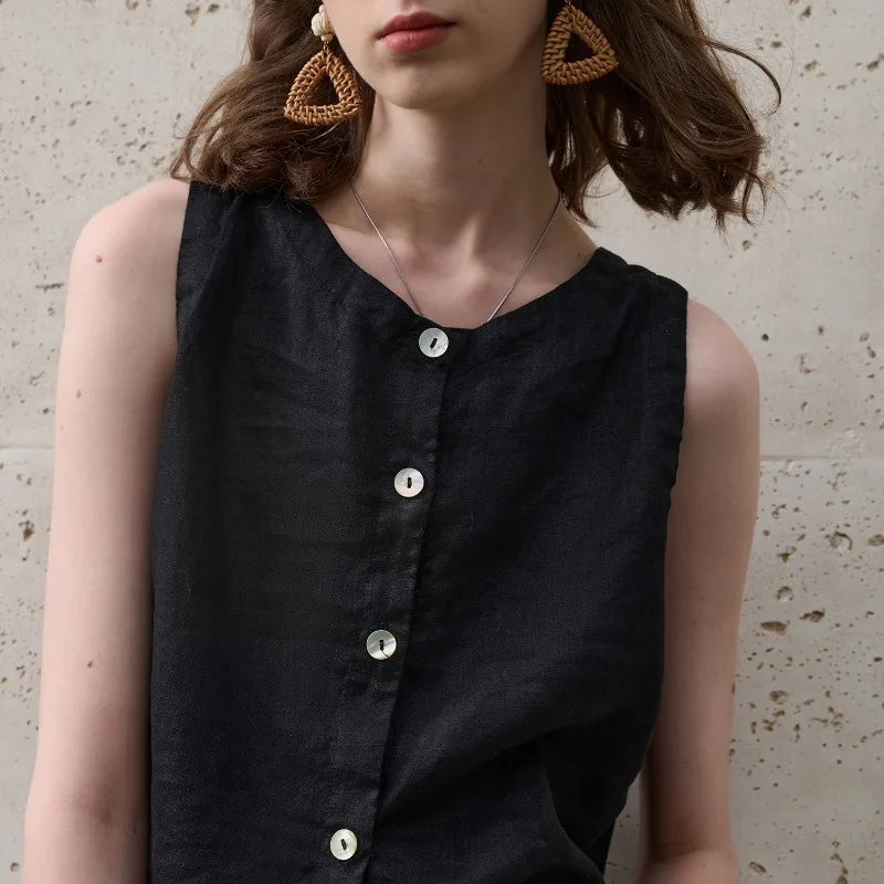 Asymmetric Linen Crop Top - Lightweight Summer Fashion for Casual Wear