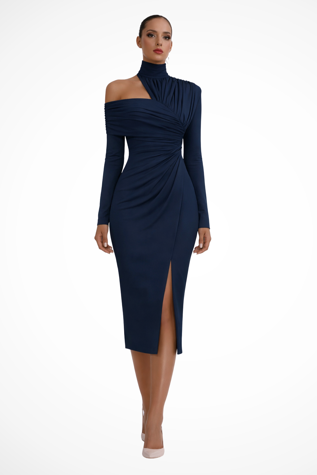 Asymmetric One Shoulder Midi Dress | Elegant Wedding Guest Attire