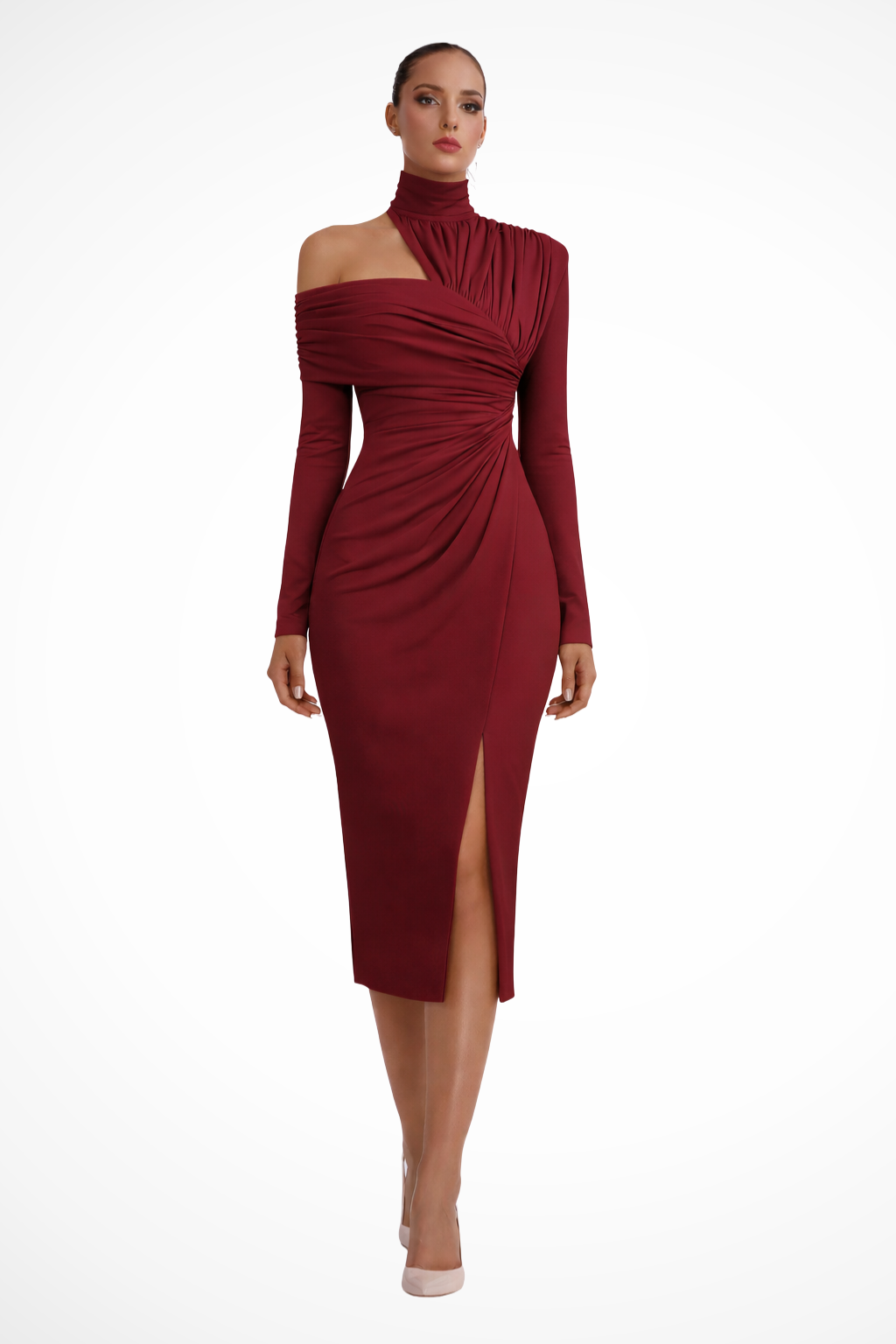 Asymmetric One Shoulder Midi Dress | Elegant Wedding Guest Attire