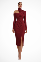 Asymmetric One Shoulder Midi Dress | Elegant Wedding Guest Attire