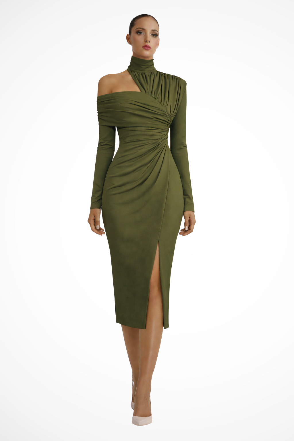 Asymmetric One Shoulder Midi Dress | Elegant Wedding Guest Attire