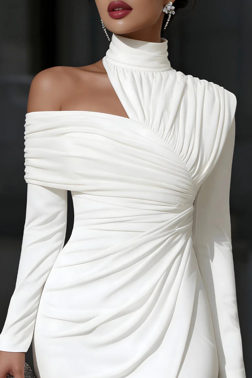 Asymmetric One Shoulder Midi Dress | Elegant Wedding Guest Attire