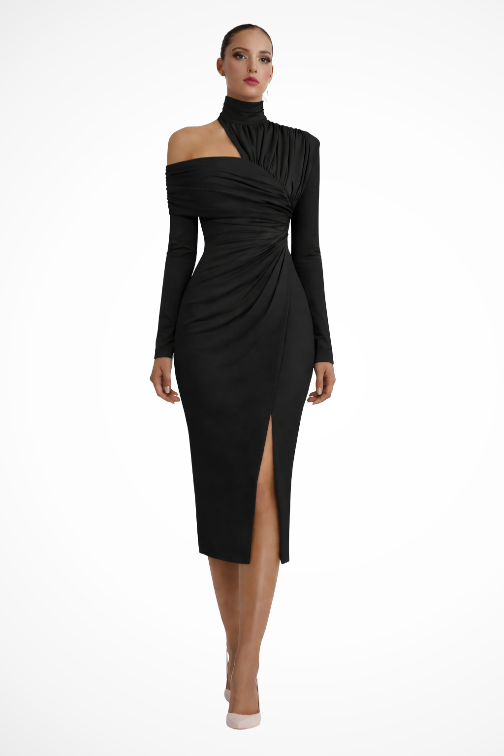 Asymmetric One Shoulder Midi Dress | Elegant Wedding Guest Attire