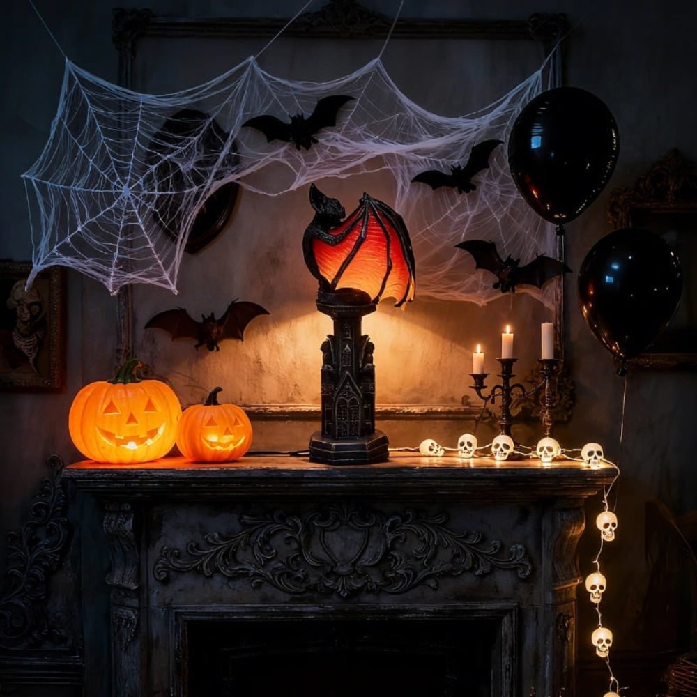 Bat-Shaped LED Lamp with Translucent Wings – Halloween Decor, Gothic Style
