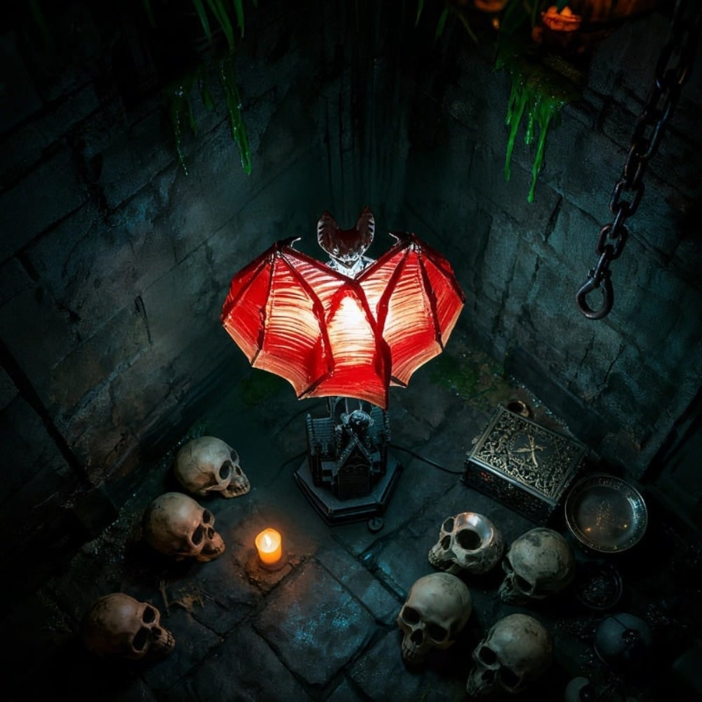 Bat-Shaped LED Lamp with Translucent Wings – Halloween Decor, Gothic Style
