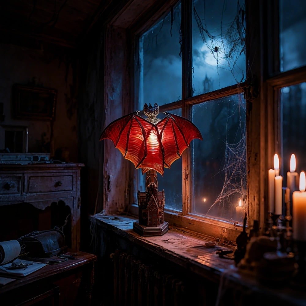 Bat-Shaped LED Lamp with Translucent Wings – Halloween Decor, Gothic Style