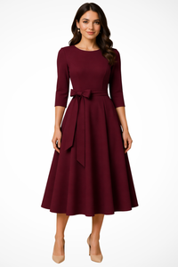 Bateau Neck Pleated A-Line Midi Dress for Women - Wedding Guest Attire