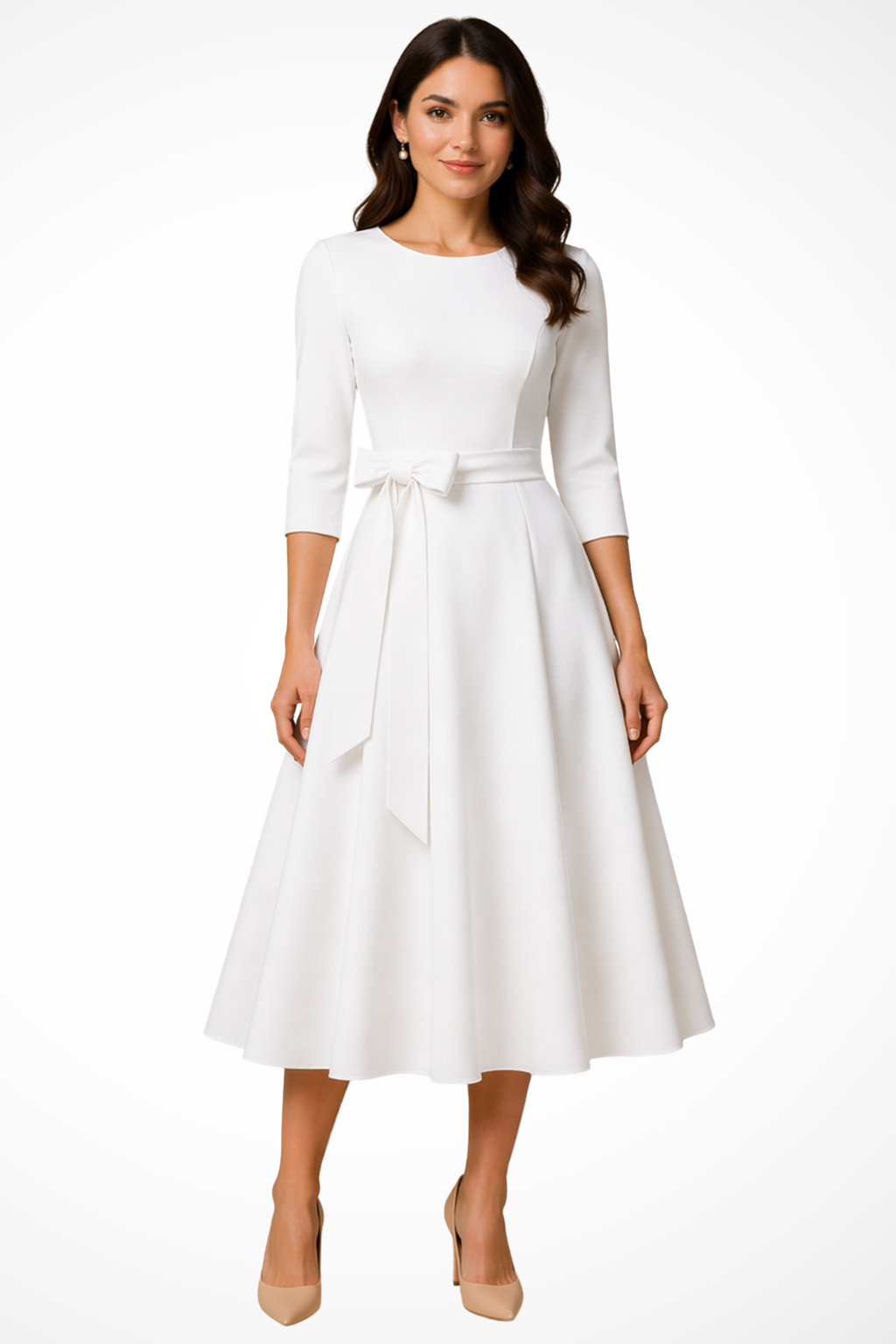 Bateau Neck Pleated A-Line Midi Dress for Women - Wedding Guest Attire