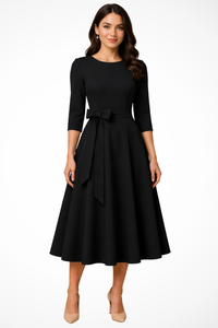 Bateau Neck Pleated A-Line Midi Dress for Women - Wedding Guest Attire