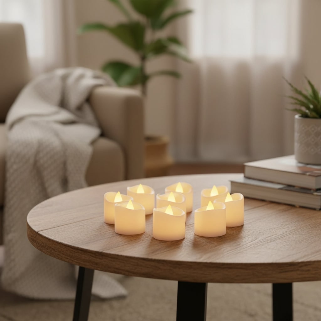 Battery-operated LED Tealight Candles – Warm Light for Halloween, Party Decorations
