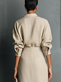 Beige Cotton Blend Women's Shirt and Skirt Set for Casual Wear