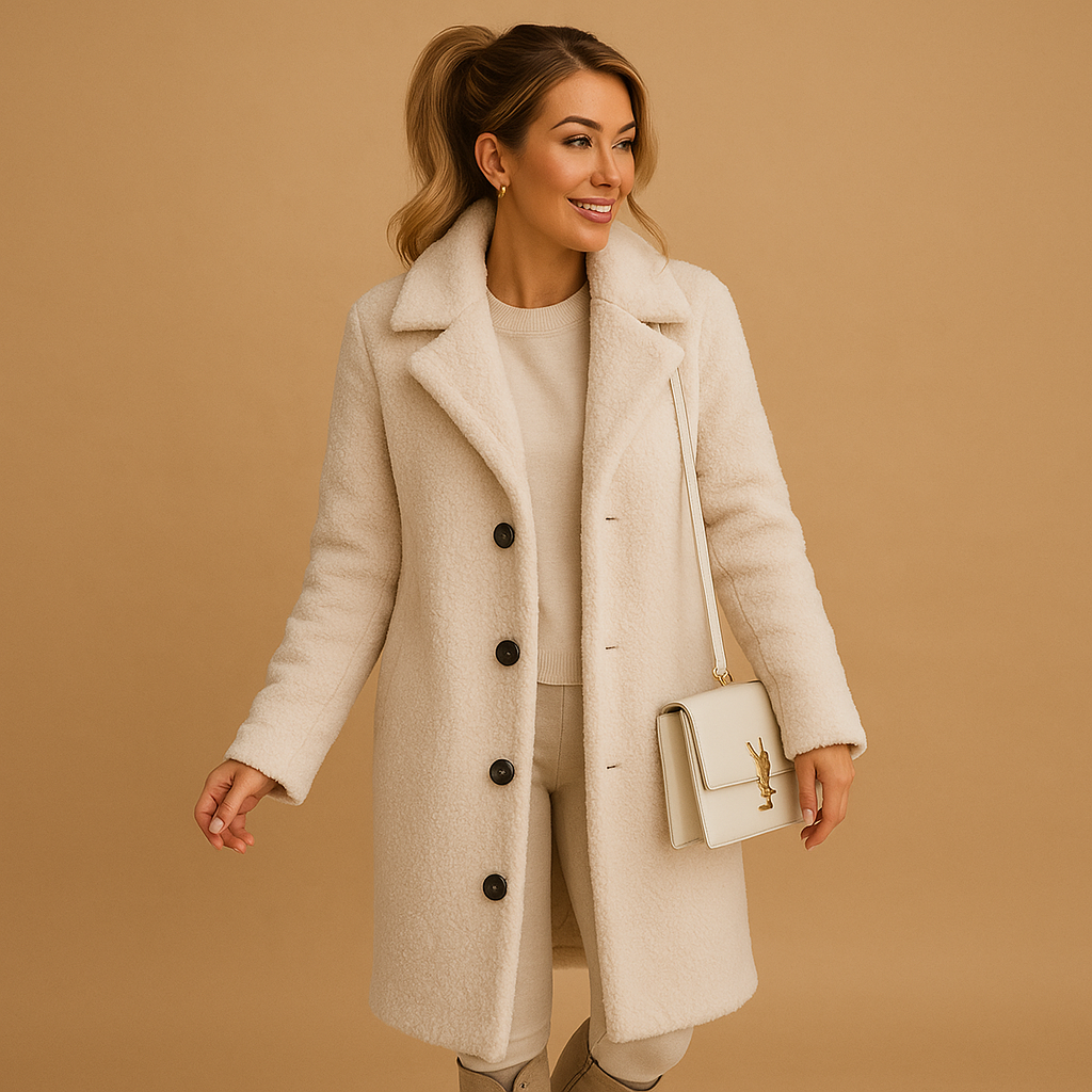 Beige Oversized Teddy Coat for Women - Long Winter Jacket for Casual Wear Abricot