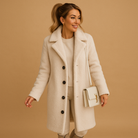 Beige Oversized Teddy Coat for Women - Long Winter Jacket for Casual Wear Abricot