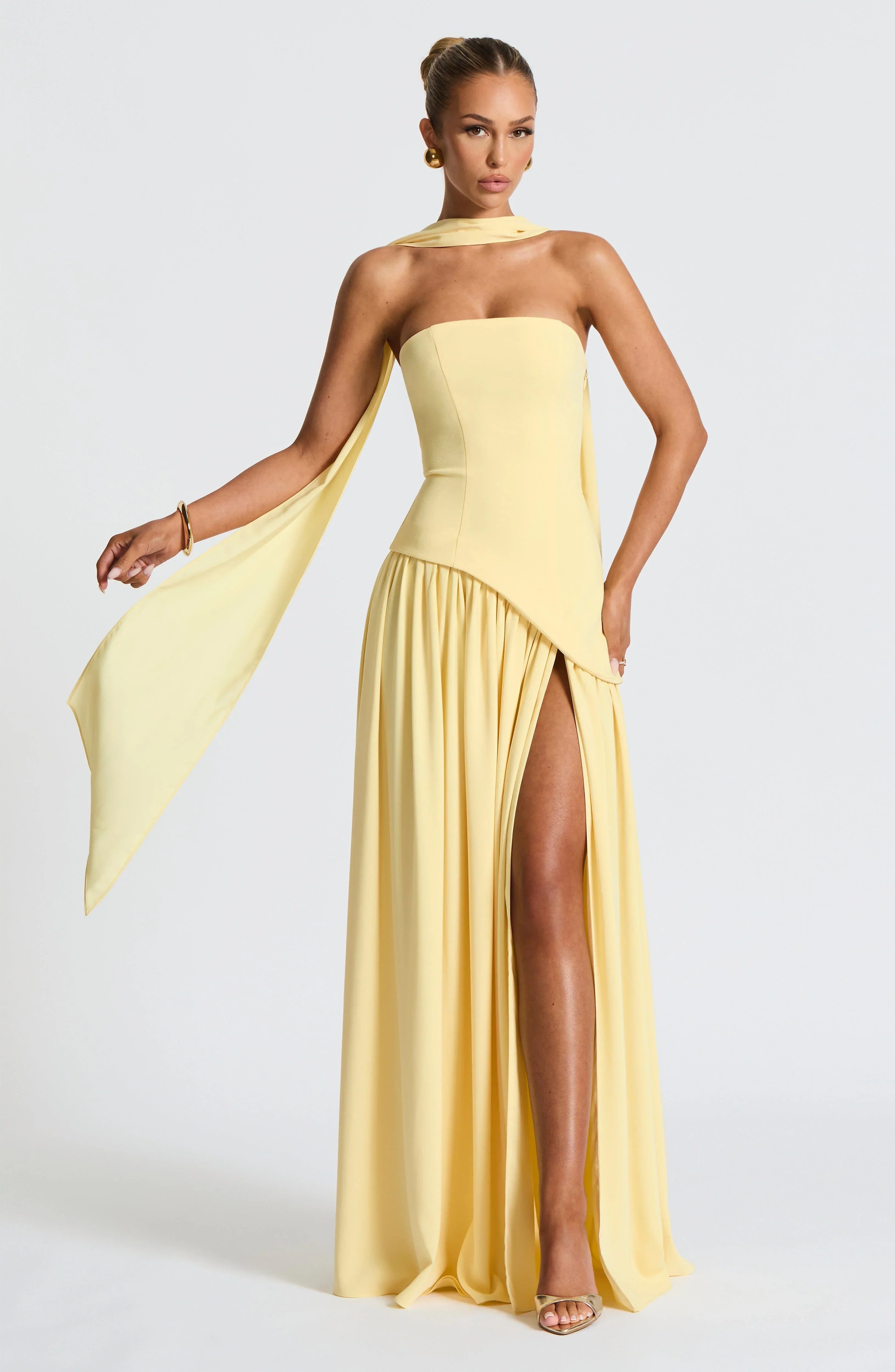 Black Corset Bustier Dress with Scarf Detail Women UK – Wedding Guest Garden Party Evening Gown, Cocktail