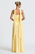 Black Corset Bustier Dress with Scarf Detail Women UK – Wedding Guest Garden Party Evening Gown, Cocktail