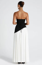 Black Corset Bustier Dress with Scarf Detail Women UK – Wedding Guest Garden Party Evening Gown, Cocktail