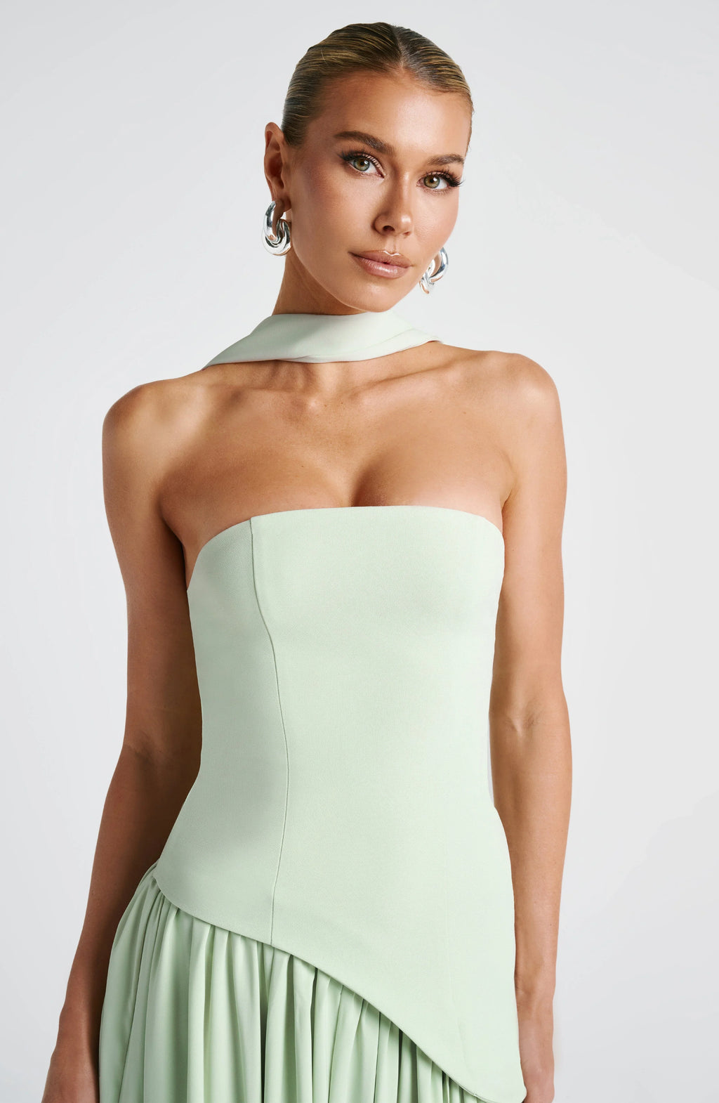 Black Corset Bustier Dress with Scarf Detail Women UK – Wedding Guest Garden Party Evening Gown, Cocktail