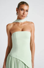 Black Corset Bustier Dress with Scarf Detail Women UK – Wedding Guest Garden Party Evening Gown, Cocktail