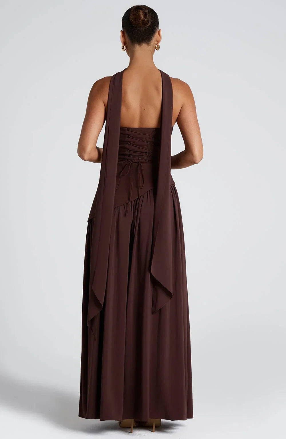 Black Corset Bustier Dress with Scarf Detail Women UK – Wedding Guest Garden Party Evening Gown, Cocktail