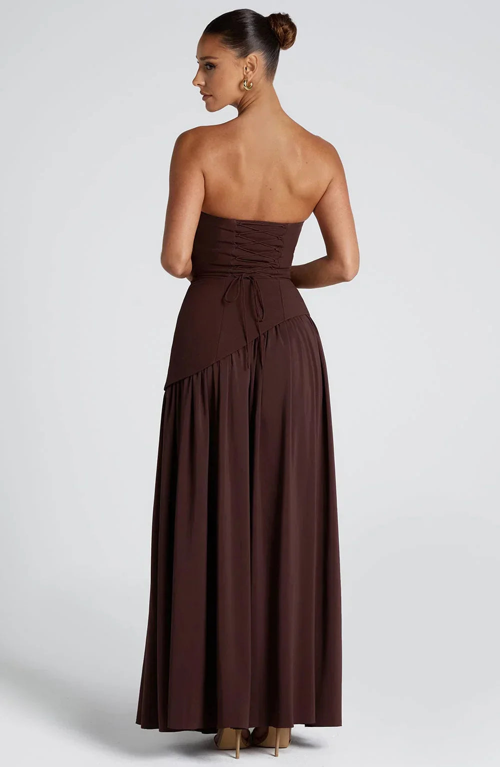 Black Corset Bustier Dress with Scarf Detail Women UK – Wedding Guest Garden Party Evening Gown, Cocktail