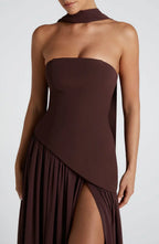 Black Corset Bustier Dress with Scarf Detail Women UK – Wedding Guest Garden Party Evening Gown, Cocktail