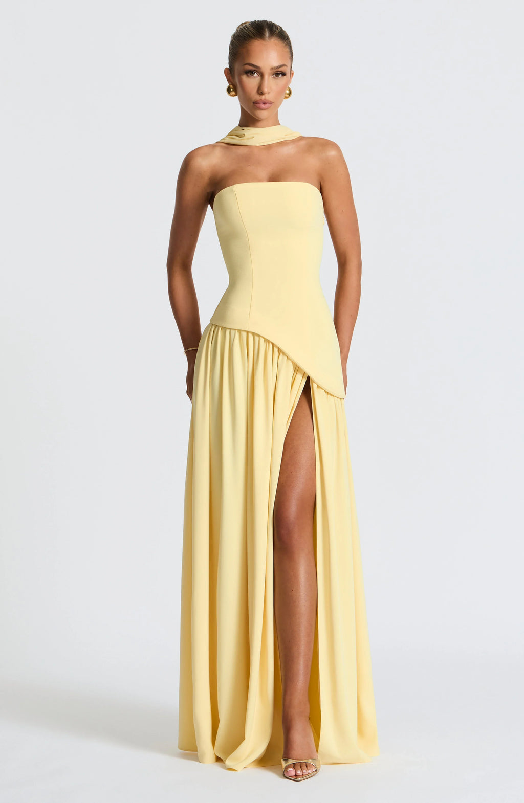 Black Corset Bustier Dress with Scarf Detail Women UK – Wedding Guest Garden Party Evening Gown, Cocktail