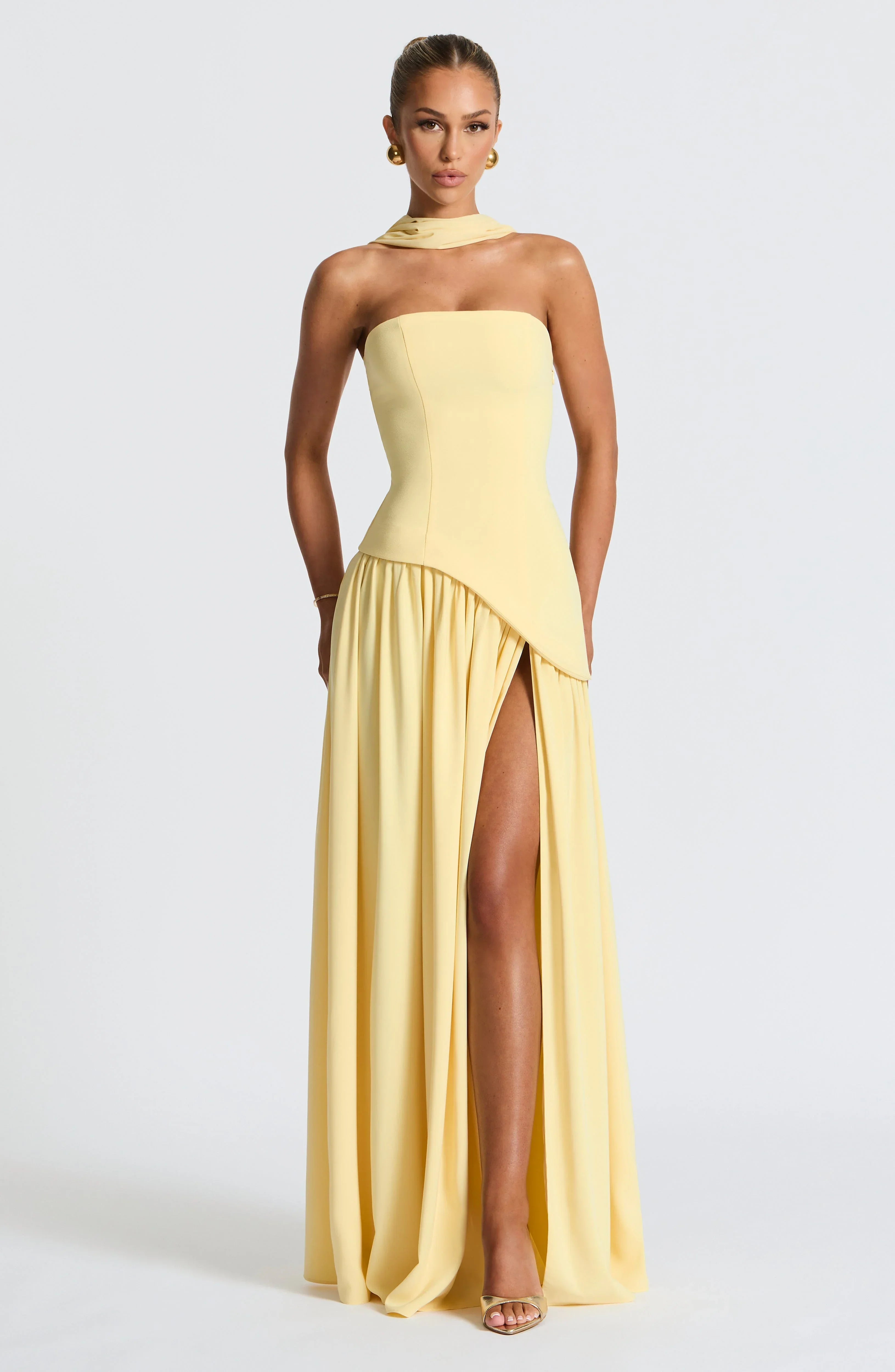Black Corset Bustier Dress with Scarf Detail Women UK – Wedding Guest Garden Party Evening Gown, Cocktail