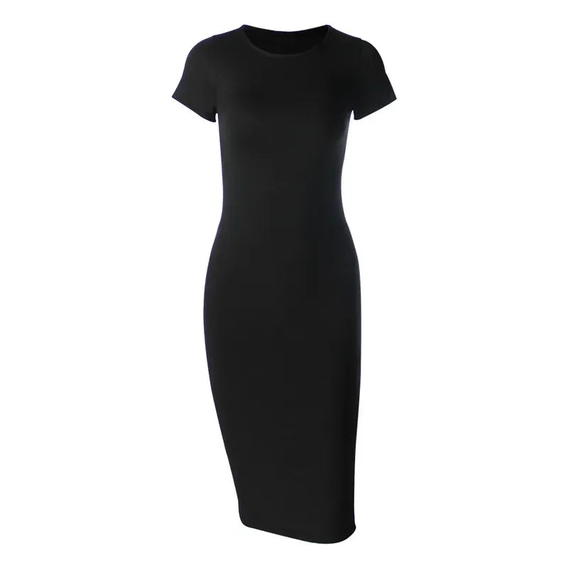 Black Fitted Midi Dress for Women UK – Short Sleeves Cocktail Wedding Guest Evening Gown