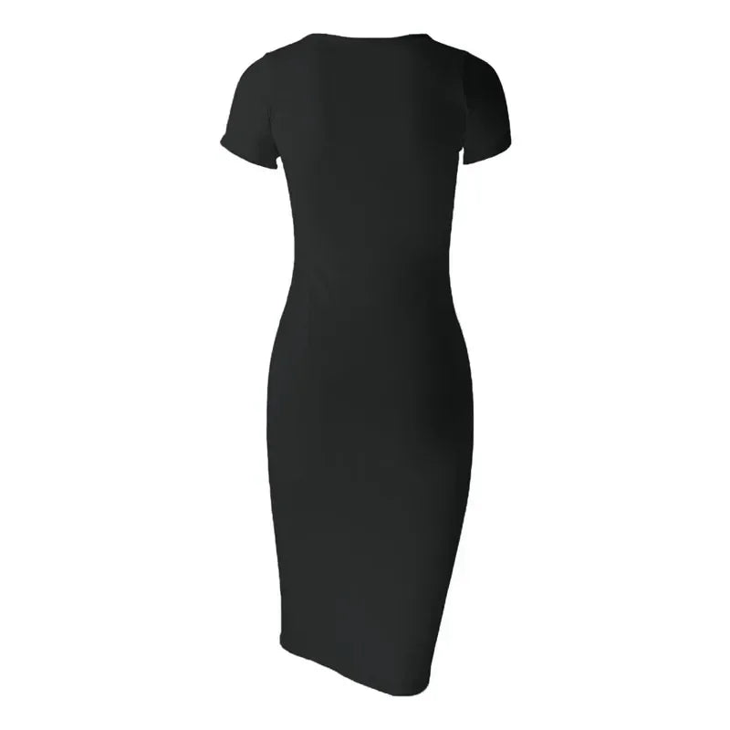 Black Fitted Midi Dress for Women UK – Short Sleeves Cocktail Wedding Guest Evening Gown