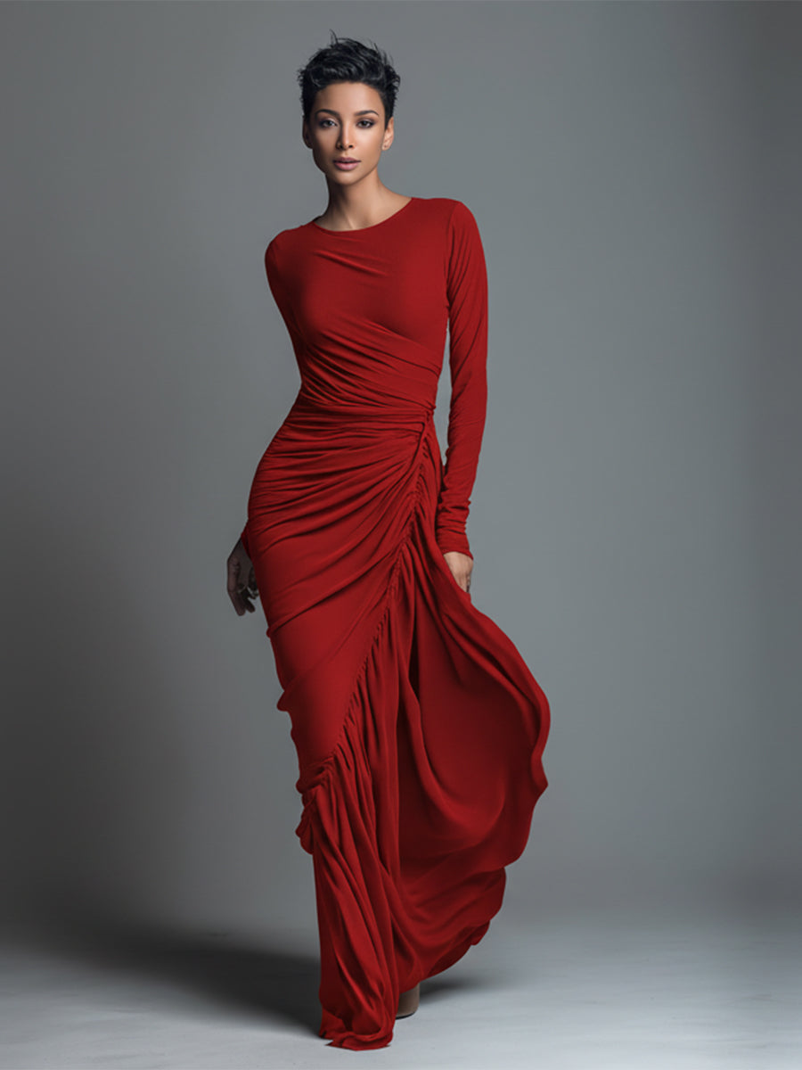 Black Jersey Knit Ruched Maxi Dress Women UK – Wedding Guest Garden Party Evening Gown, Formal Occasion