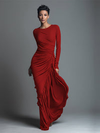Black Jersey Knit Ruched Maxi Dress Women UK – Wedding Guest Garden Party Evening Gown, Formal Occasion