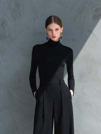 Black Knit Turtleneck Wide-Leg Jumpsuit for Women - MDA2133J5I