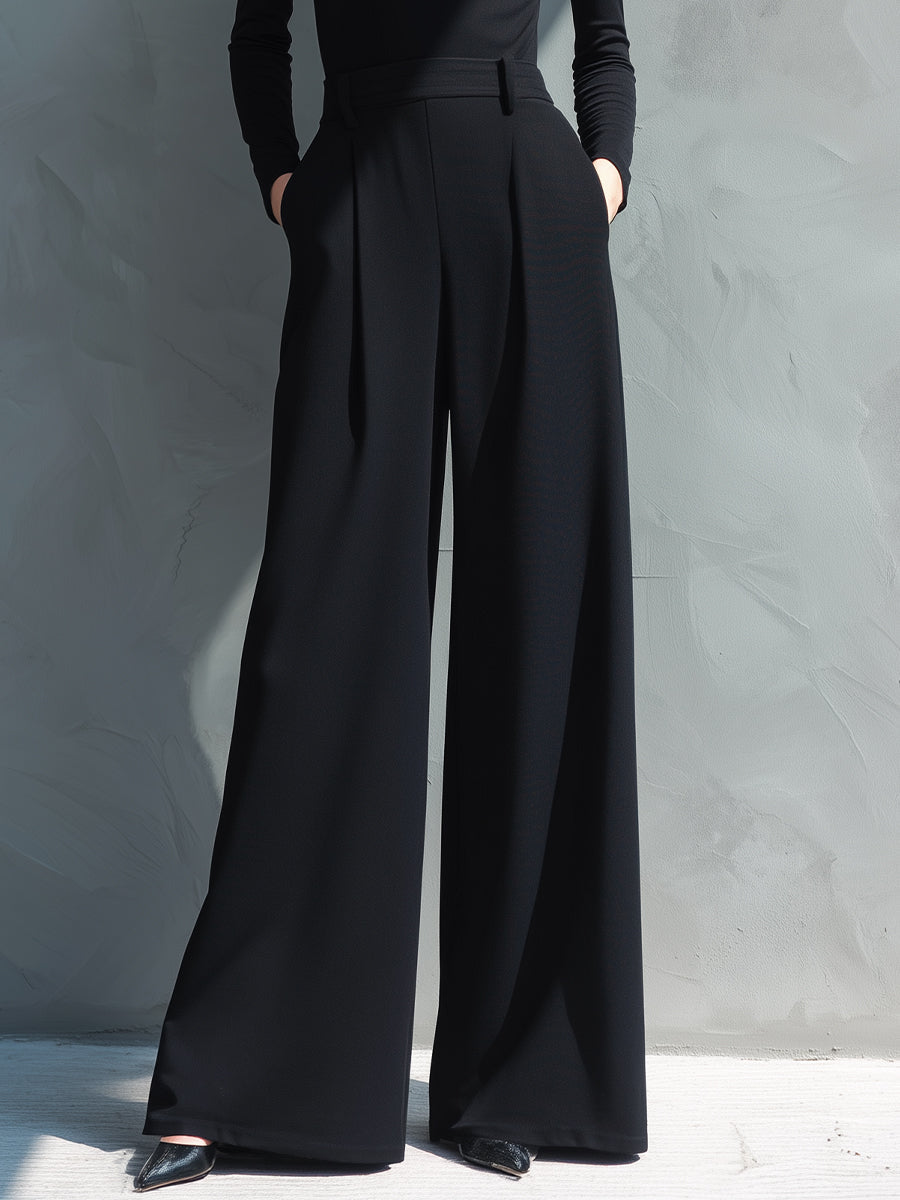 Black Knit Turtleneck Wide-Leg Jumpsuit for Women - MDA2133J5I
