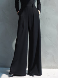 Black Knit Turtleneck Wide-Leg Jumpsuit for Women - MDA2133J5I