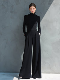 Black Knit Turtleneck Wide-Leg Jumpsuit for Women - MDA2133J5I