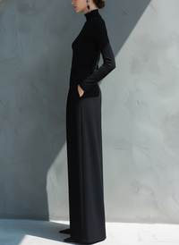 Black Knit Turtleneck Wide-Leg Jumpsuit for Women - MDA2133J5I