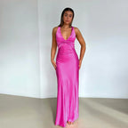 Black Maxi Dress with Crossed Neckline for Women UK – Wedding Guest Garden Party Evening Gown, Cocktail Attire