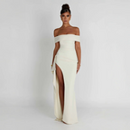 Black Off-Shoulder Long Dress Women UK – Wedding Guest Cocktail Evening Gown, Garden Party