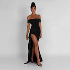 Black Off-Shoulder Long Dress Women UK – Wedding Guest Cocktail Evening Gown, Garden Party