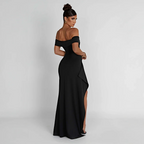Black Off-Shoulder Long Dress Women UK – Wedding Guest Cocktail Evening Gown, Garden Party