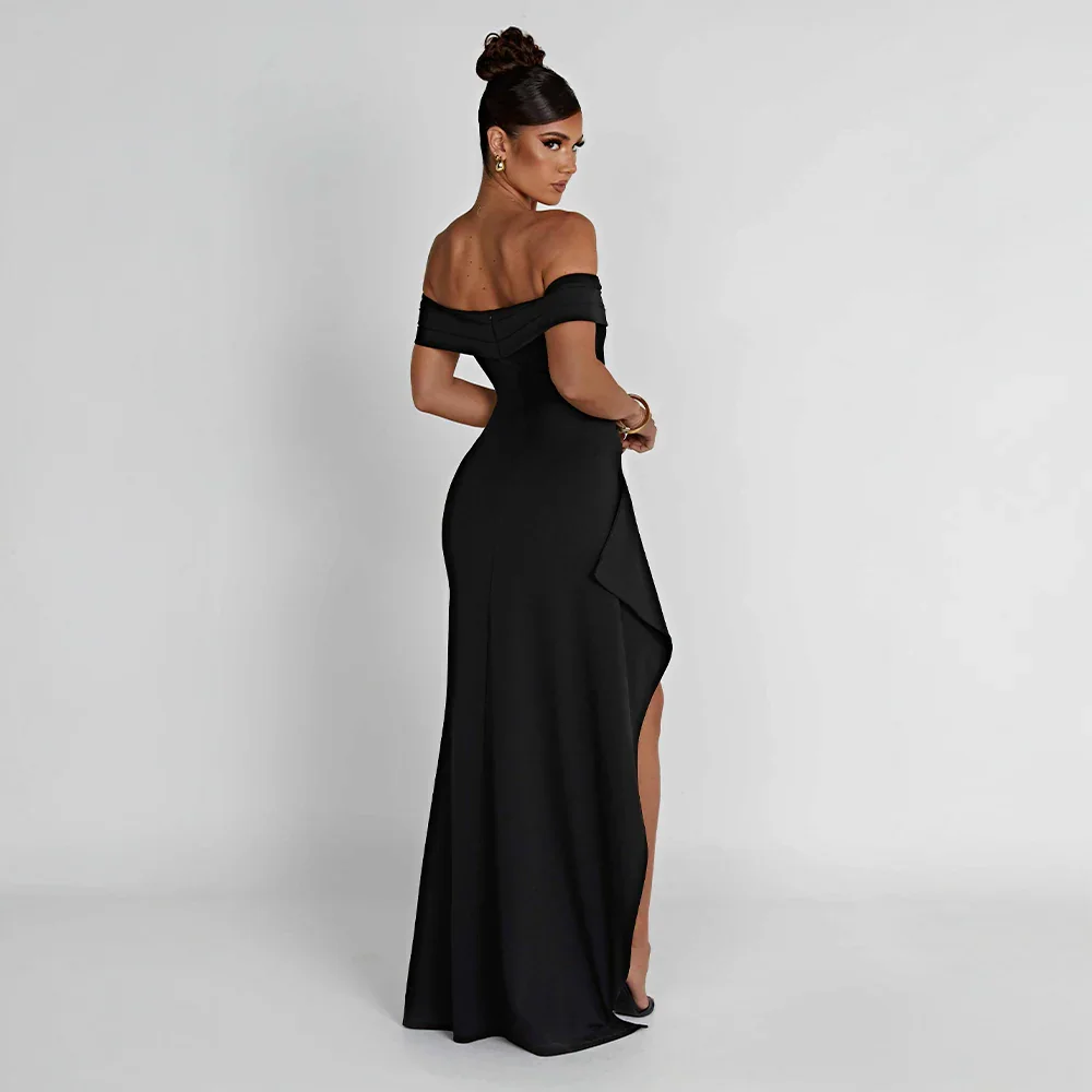 Black Off-Shoulder Long Dress Women UK – Wedding Guest Cocktail Evening Gown, Garden Party