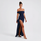 Black Off-Shoulder Long Dress Women UK – Wedding Guest Cocktail Evening Gown, Garden Party
